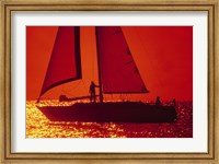 Framed Silhouette of a sailboat in a lake, Lake Michigan, Chicago, Cook County, Illinois, USA