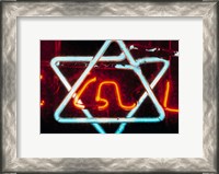 Framed Neon Jewish star symbol