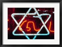 Framed Neon Jewish star symbol
