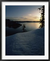 Framed Lake at sunset, Llao Rock, Wizard Island, Crater Lake National Park, Oregon, USA