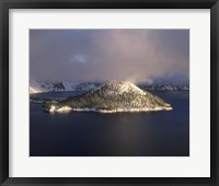 Framed Island in a lake, Wizard Island, Crater Lake, Crater Lake National Park, Oregon, USA