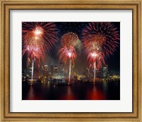 Framed Fireworks display at night on Freedom Festival at Detroit (in Michigan, USA) viewed from Windsor, Ontario, Canada 2013