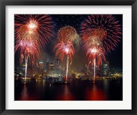 Framed Fireworks display at night on Freedom Festival at Detroit (in Michigan, USA) viewed from Windsor, Ontario, Canada 2013