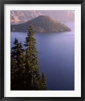 Framed Wizard Island from Rim Village in the Crater Lake, Crater Lake National Park, Oregon, USA
