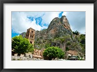 Framed Low angle view of a village at the mountainside, Moustiers-Sainte-Marie, Provence-Alpes-Cote d'Azur, France