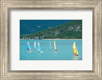 Framed Windsurfers on the lake, Lac de Sainte Croix, Sainte-Croix-Du-Verdon, Provence-Alpes-Cote d'Azur, France