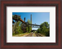 Framed Railroad tracks passing through an old steel mill, North Duisburg Landscape Park, Ruhr, North Rhine Westphalia, Germany