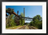 Framed Railroad tracks passing through an old steel mill, North Duisburg Landscape Park, Ruhr, North Rhine Westphalia, Germany