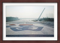 Framed Songhuajiang Highway Bridge across the frozen Songhua River, Harbin, China