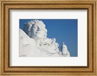Framed French themed Snow Sculpture by frozen Sun Island Lake, Harbin, China