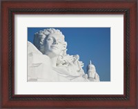 Framed French themed Snow Sculpture by frozen Sun Island Lake, Harbin, China