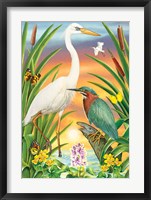 Framed Green And White Herons