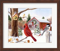 Framed Cardinal, Chickadee & Christmas Barn