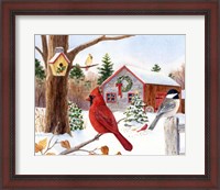 Framed Cardinal, Chickadee & Christmas Barn