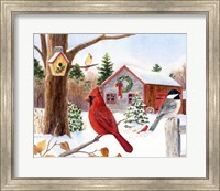 Framed Cardinal, Chickadee & Christmas Barn