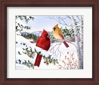 Framed Cardinals And Hemlock Tree