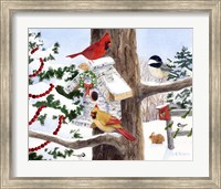 Framed Winter Birdhouse And Cardinals