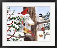 Framed Winter Birdhouse And Cardinals