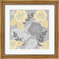 Framed Yellow Roses on Grey I