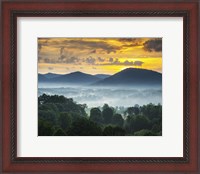 Framed Asheville NC Blue Ridge Mountains Sunset and Fog Landscape