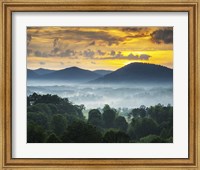 Framed Asheville NC Blue Ridge Mountains Sunset and Fog Landscape