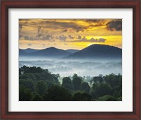 Framed Asheville NC Blue Ridge Mountains Sunset and Fog Landscape