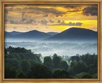 Framed Asheville NC Blue Ridge Mountains Sunset and Fog Landscape