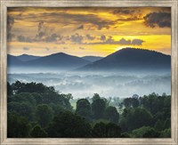 Framed Asheville NC Blue Ridge Mountains Sunset and Fog Landscape