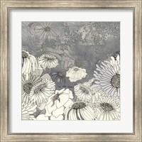 Framed Flowers on Grey I