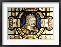 Framed Crovan stained glass at Tynwald, the Parliament of the Isle of Man