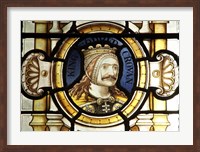 Framed Crovan stained glass at Tynwald, the Parliament of the Isle of Man