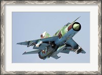 Framed MiG-21bis taking off armed with AA-8 Aphid air-to-air missiles