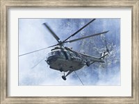 Framed Bulgarian Air Force Mi-17 helicopter over a forest fire in Bulgaria