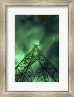 Framed Powerlines and aurora borealis, Tjeldsundet, Norway