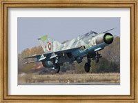 Framed Bulgarian Air Force MiG-21bis jet fighter taking off