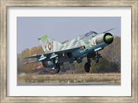 Framed Bulgarian Air Force MiG-21bis jet fighter taking off