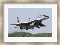 Framed Bulgarian Air Force MiG-29UB taking off from Graf Ignatievo Air Base