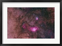 Framed Lagoon Nebula and Trifid Nebula in the constellation Sagittarius