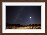 Framed Milky Way, the Moon, Venus and Spica after twilight in Azul, Argentina