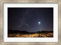 Framed Milky Way, the Moon, Venus and Spica after twilight in Azul, Argentina