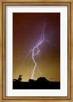 Framed bright bolt of lightning at the suburbs of Buenos Aires, Argentina