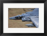 Framed Front section of a Royal Air Force Harrier GR9 flying low over North Wales