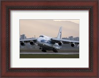 Framed Antonov An-124 aircraft taking off from Sofia Airport, Bulgaria