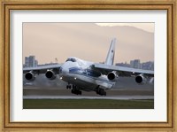 Framed Antonov An-124 aircraft taking off from Sofia Airport, Bulgaria