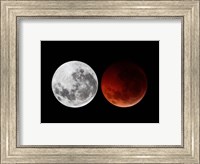 Framed composite showing the moon before the eclipse and during totality phase
