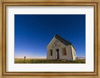 Framed 1909 Liberty School on the Canadian Prarie in moonlight with Big Dipper