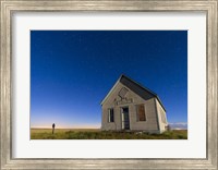 Framed 1909 Liberty School on the Canadian Prarie in moonlight with Big Dipper