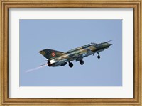 Framed Romanian Air Force MiG-21 Lancer with afterburner, Romania
