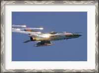 Framed Romanian Air Force MiG-21 MF LanceR popping flares