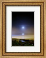 Framed Moonset over the sea with Pleiades (M45) cluster